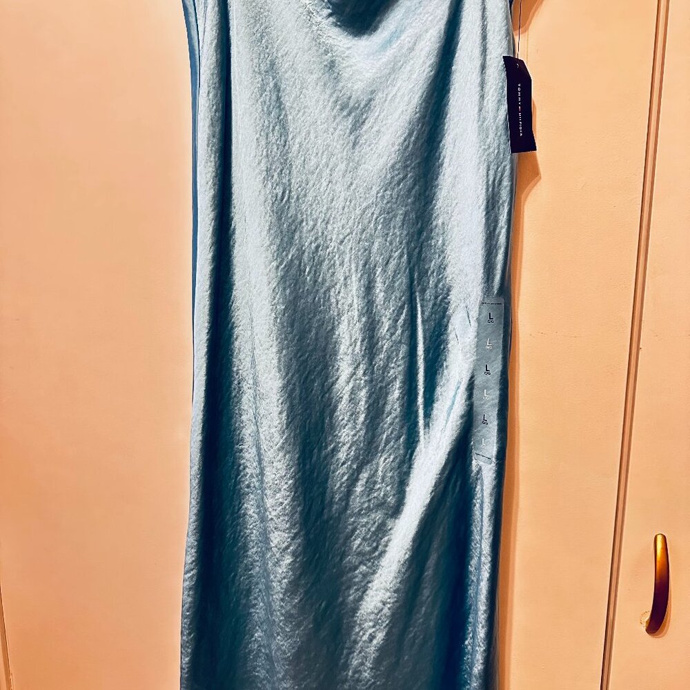 LOVE STORY Tommy Hilfiger Silk Bias Flared Maxi Skirt Light Blue